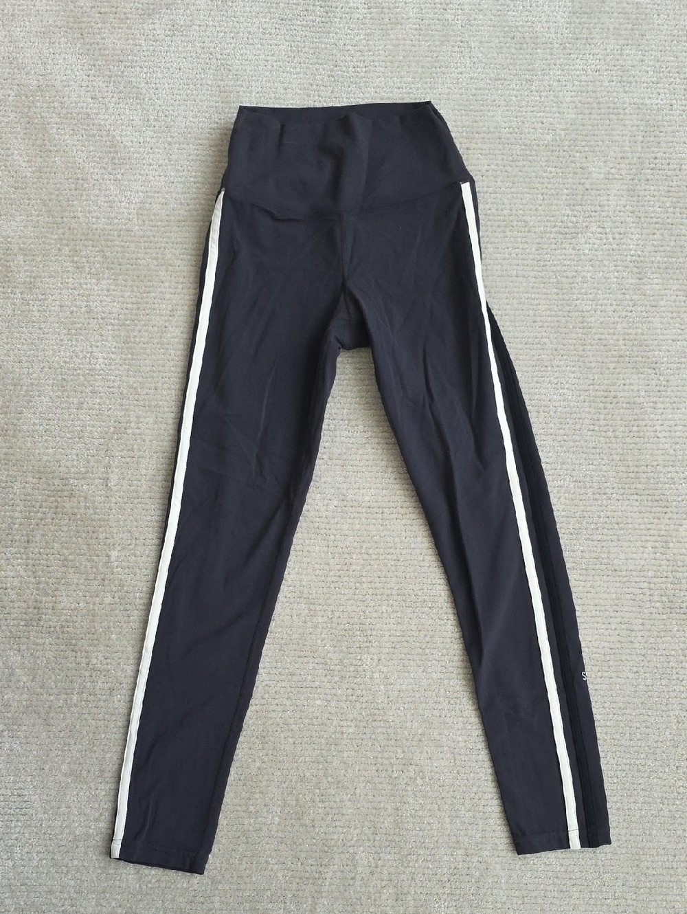 Splits59 Black Leggings with White/black Stripe, Size Small